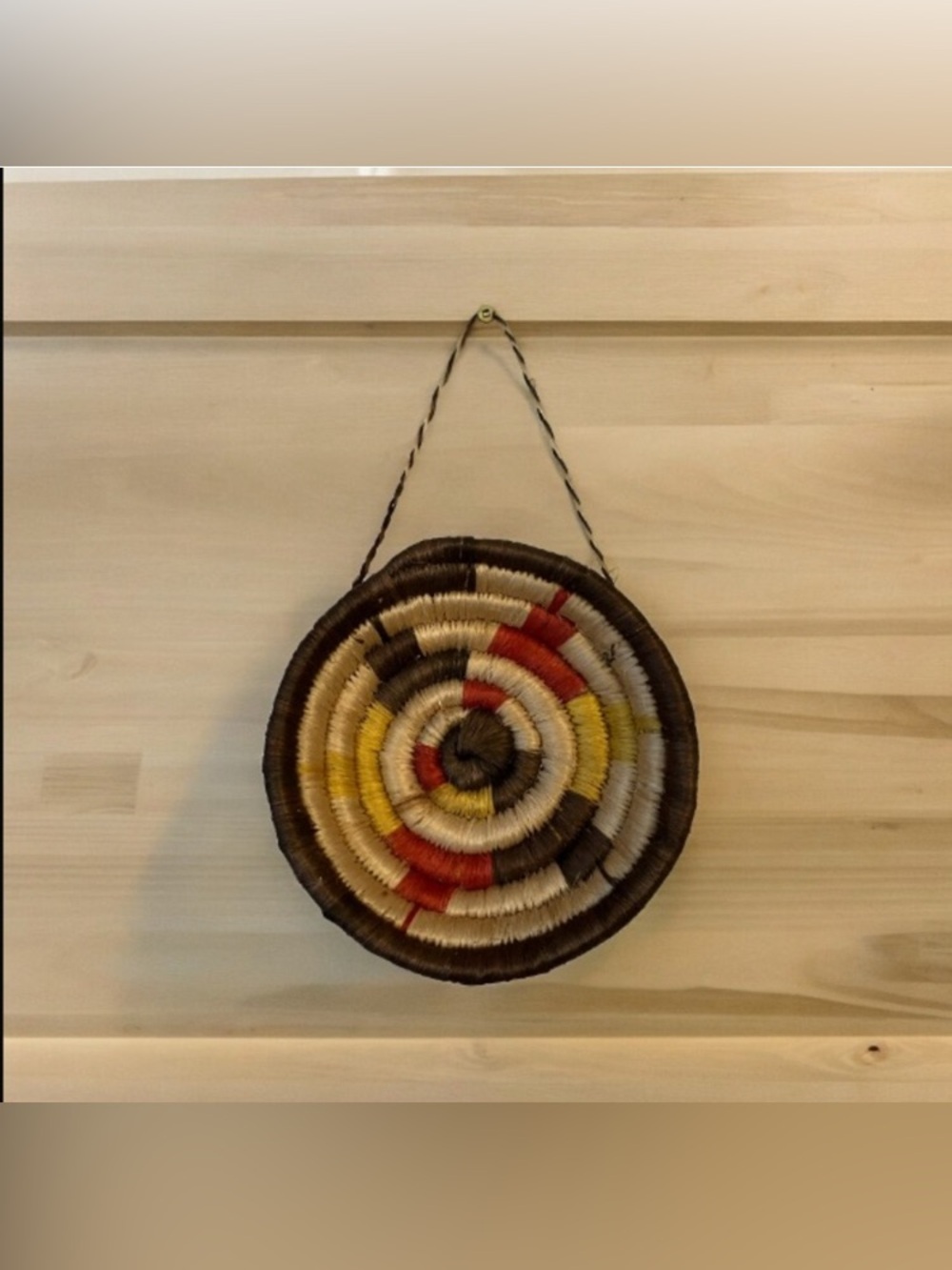 African Thick Coiled Plant Fibre 7.25” Woven Basket Wall Hanging Tribal Rustic